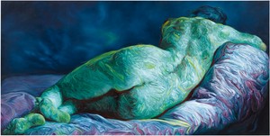 Glenn Brown, On the Way to the Leisure Centre, 2017. Oil on panel, 48 ⅛ × 96 ⅛ inches (122 × 244 cm) © Glenn Brown