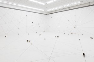 Tatiana Trouvé, Prepared Space, Navigation Map, Tel Aviv, 2018, 2018. Patinated bronze and wood with incisions in the floor and walls, overall dimensions variable Installation view, Petach Tikva Museum of Art, Israel, June 7–September 29, 2018 © Tatiana Trouvé. Photo: Elad Sarig