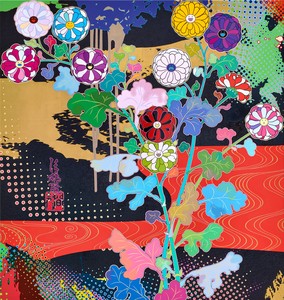 Takashi Murakami, Korin: Dark Matter, 2015. Acrylic, gold leaf, and platinum leaf on canvas mounted on aluminum frame, 63 × 59 ½ inches (160 × 151.1 cm) © Takashi Murakami/Kaikai Kiki Co., Ltd. All rights reserved