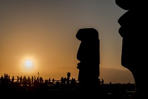 Alex Israel, Easter Island Venice Beach, 2012. Rented cinema props, overall dimensions variable Installation view, Venice Beach Biennial, presented by the Hammer Museum, Los Angeles © Alex Israel