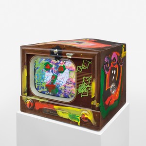 Nam June Paik, Third Eye Television, 2005. Single-channel video (color, sound) in a vintage television with permanent oil marker and acrylic, 17 ½ × 20 ¾ × 18 ¾ inches (44.5 × 52.7 × 47.6 cm) © Nam June Paik Estate
