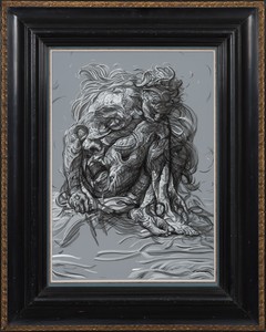 Glenn Brown, Drawing 3 (after Boucher/Schmutzer), 2022. Acrylic and india ink on polyester film, in frame, 29 ¾ × 23 ⅝ × 2 ¼ inches (75.6 × 60 × 5.5 cm) © Glenn Brown. Photo: Rob McKeever