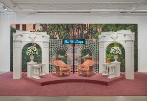 Alex Israel, As It Lays 2, 2019. Talk show set and video installation, overall dimensions variable © Alex Israel. Photo: Jason Mandella