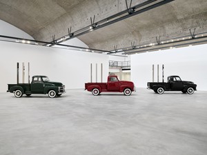Installation view with Walter De Maria, Truck Trilogy (2011–17). Artwork © 2025 Estate of Walter De Maria. Photo: Thomas Lannes