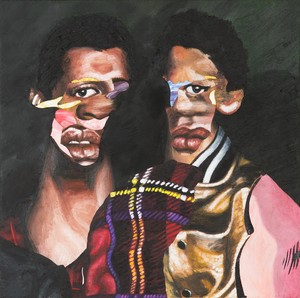 Nathaniel Mary Quinn, Preciate it, Unk!, 2018. Oil paint, paint stick, oil pastel, gouache, and acrylic gold leaf on linen mounted on wood panel, 20 × 20 inches (50.8 × 50.8 cm) © Nathaniel Mary Quinn