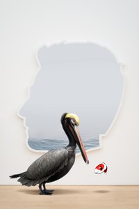 Alex Israel, Self-Portrait (Pelican with Fish), 2019. Acrylic and Bondo on fiberglass with Snapchat augmented reality Lens, dimensions variable © Alex Israel