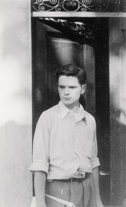 <p>James Schuyler at the door of his apartment in Florence, Italy, May 1948. Photo: Chester Kallmann, courtesy Ridenour family</p>