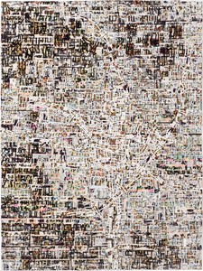 Rick Lowe, Project Row Houses: Biggers and Beuys, 2021. Acrylic and paper collage on canvas, 96 × 72 inches (243.8 × 182.9 cm) © Rick Lowe Studio